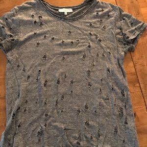 IRO linen black and white stripe holey t-shirt s